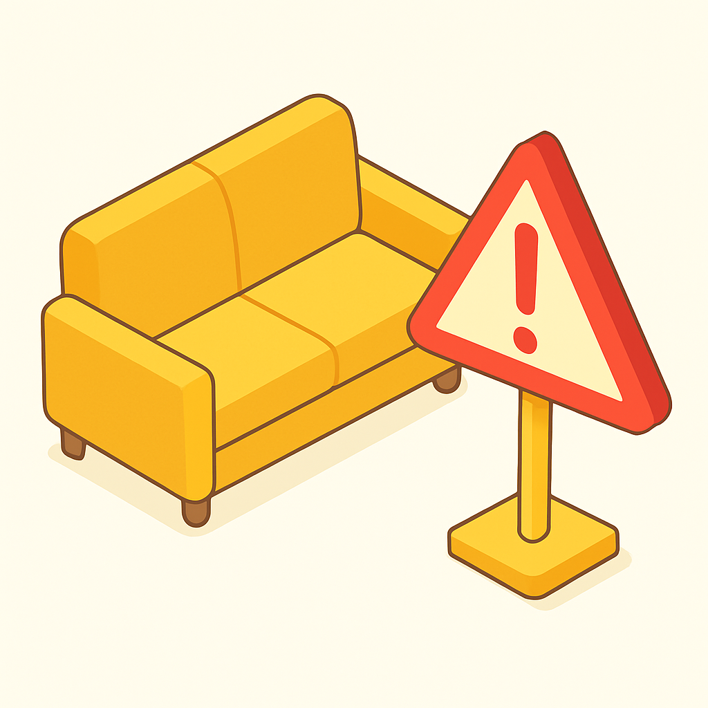 Illustration erreurs nettoyage canapé tissu attention panneau