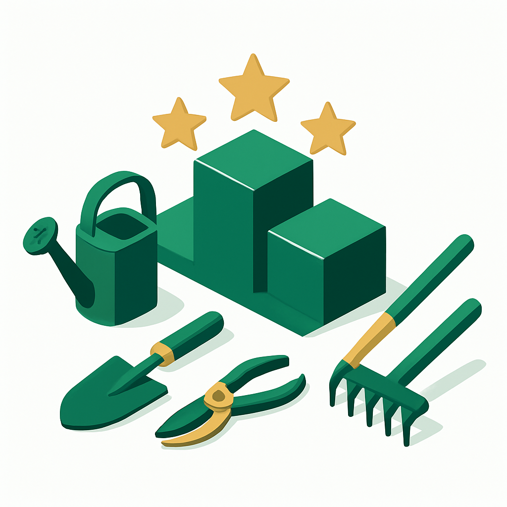 Illustration top 10 outils jardinage débutant podium comparatif