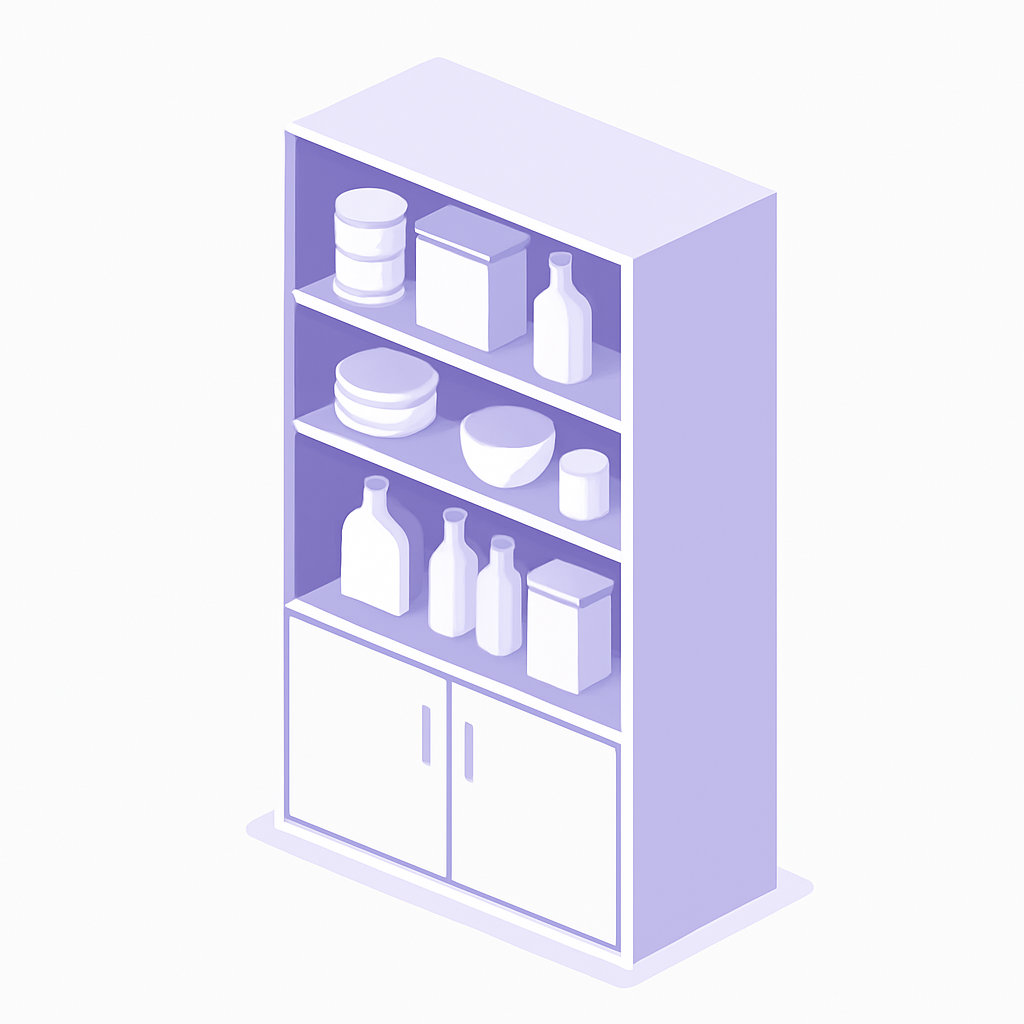 Illustration rangement placard cuisine organisation boîtes