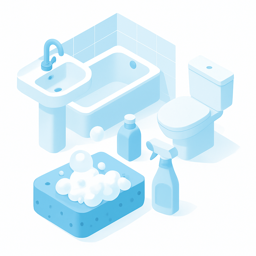 Illustration salle bain nettoyage rapide méthode 3 zones