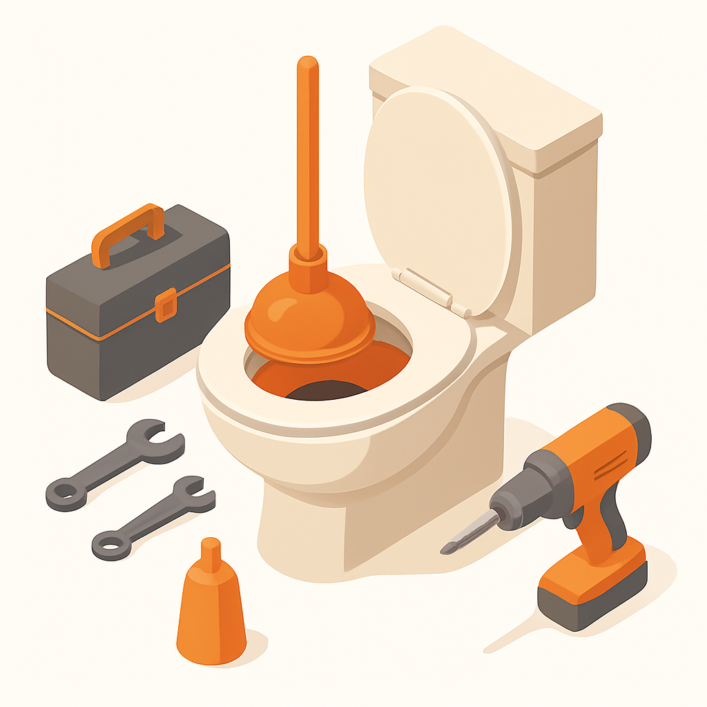 Illustration WC bouché débouchage ventouse urgence plomberie