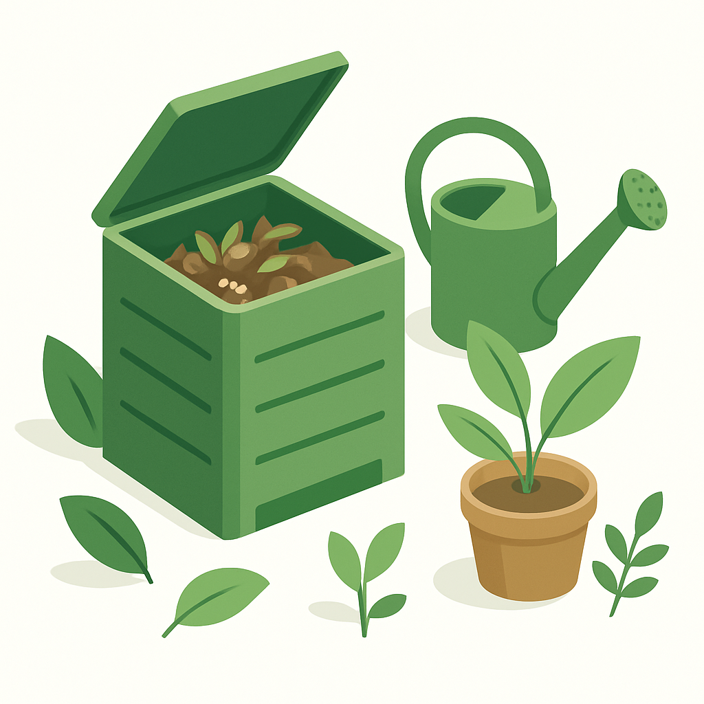 Illustration composteur compost maison jardin écologique
