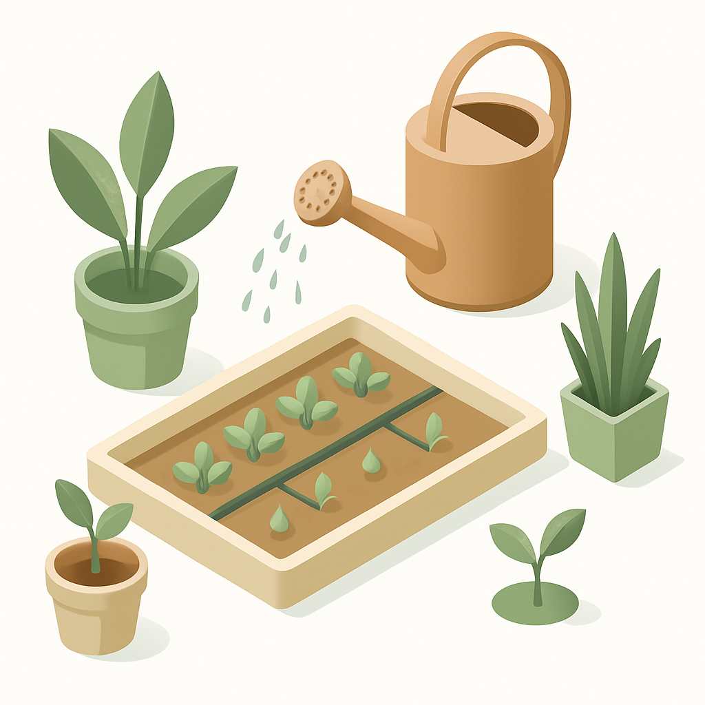 Illustration arrosage potager goutte à goutte économie eau jardin