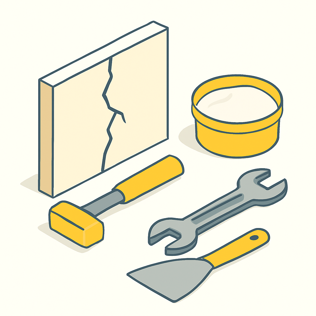 Illustration fissure mur réparation enduit spatule bricolage