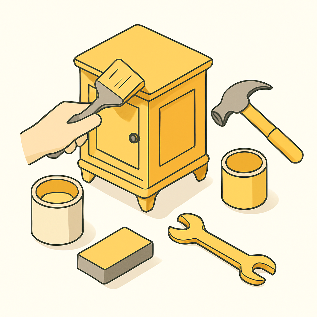 Illustration meuble ancien restauration peinture cire ponçage réparation