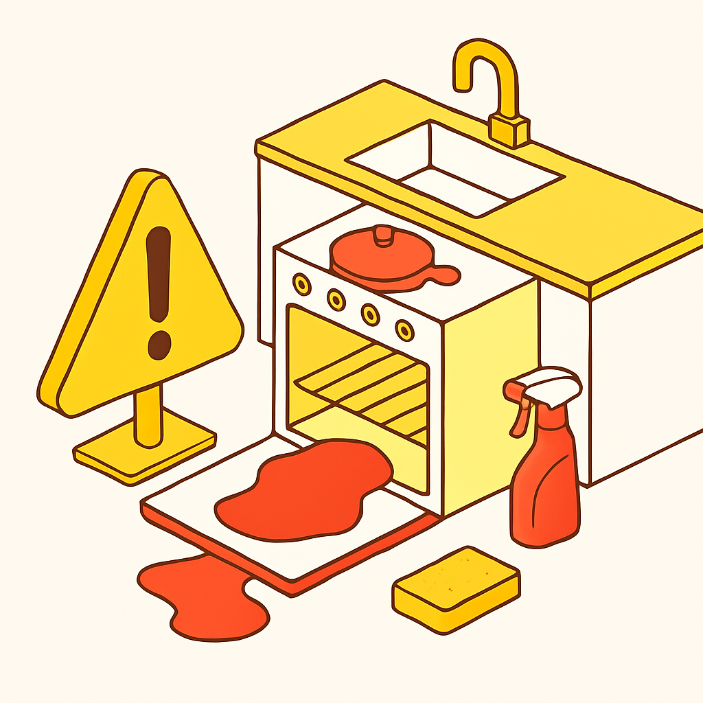 Illustration erreurs nettoyage four attention panneau cuisinière