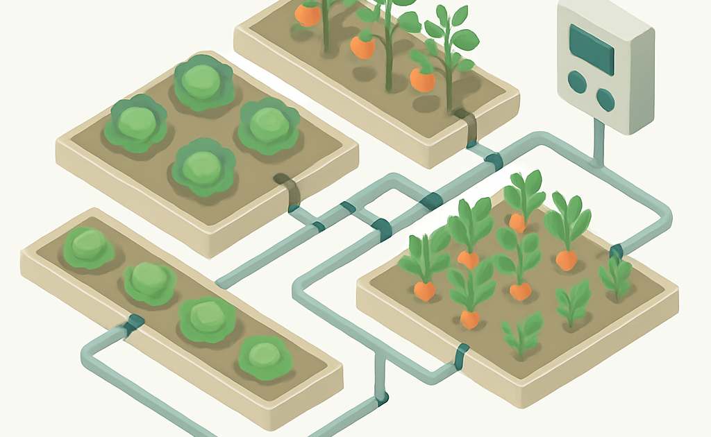 Illustration arrosage automatique goutte-à-goutte potager programmateur
