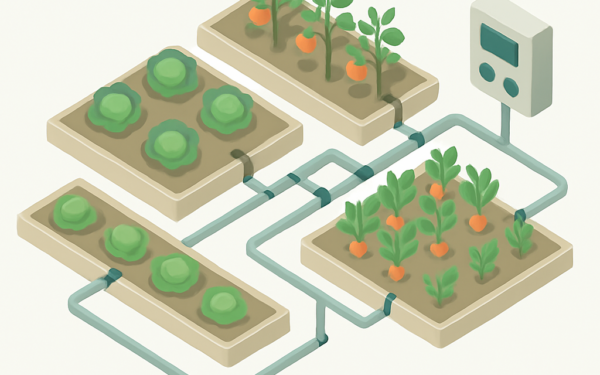 Illustration arrosage automatique goutte-à-goutte potager programmateur