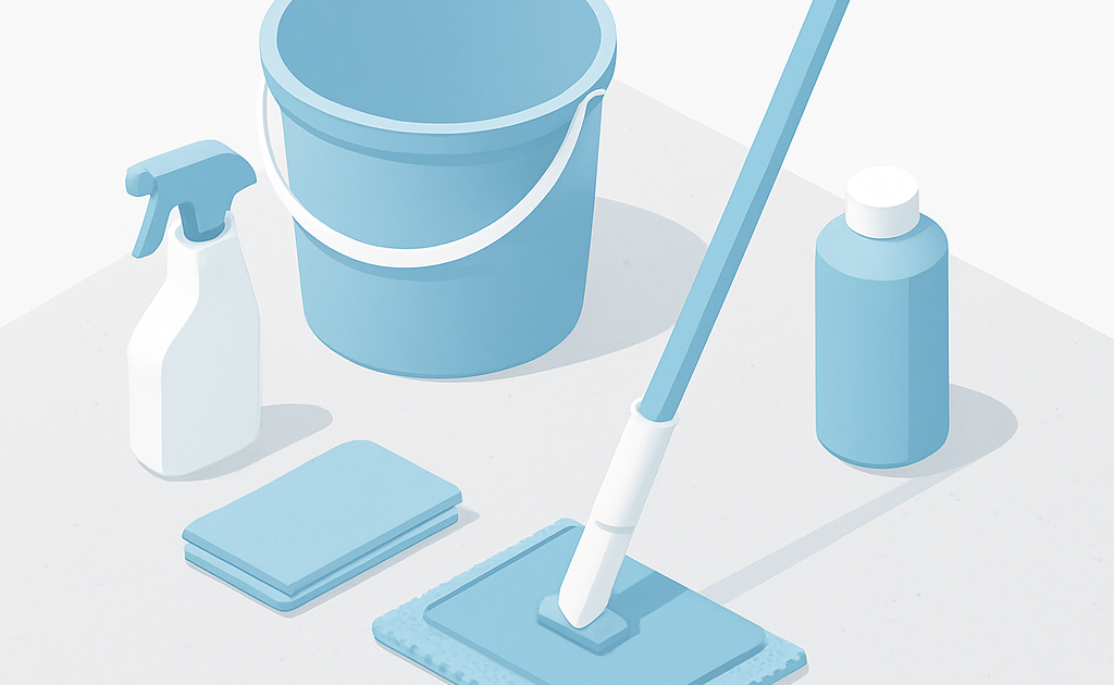 Illustration nettoyage sol béton ciré savon noir serpillière