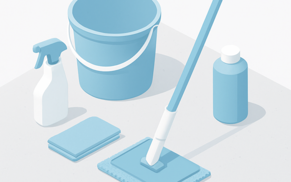 Illustration nettoyage sol béton ciré savon noir serpillière