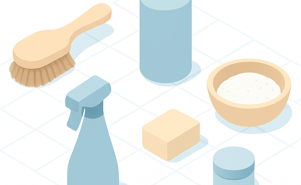 Illustration nettoyage carrelage blanc jaunit produits naturels