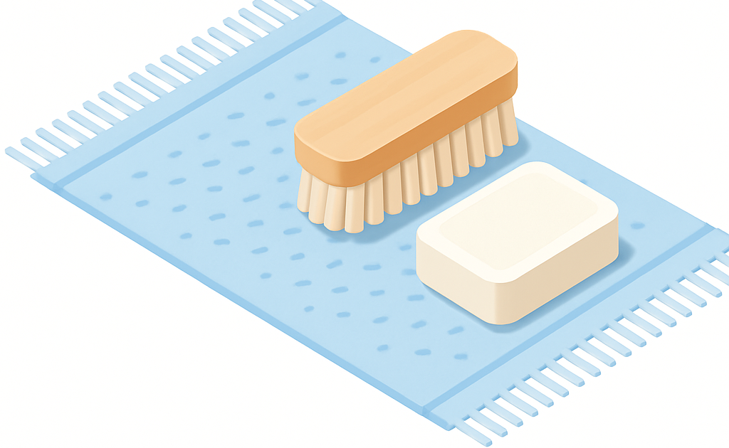 Illustration nettoyage tapis laine lavage plat savon naturel