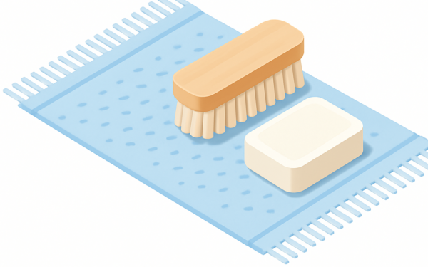 Illustration nettoyage tapis laine lavage plat savon naturel