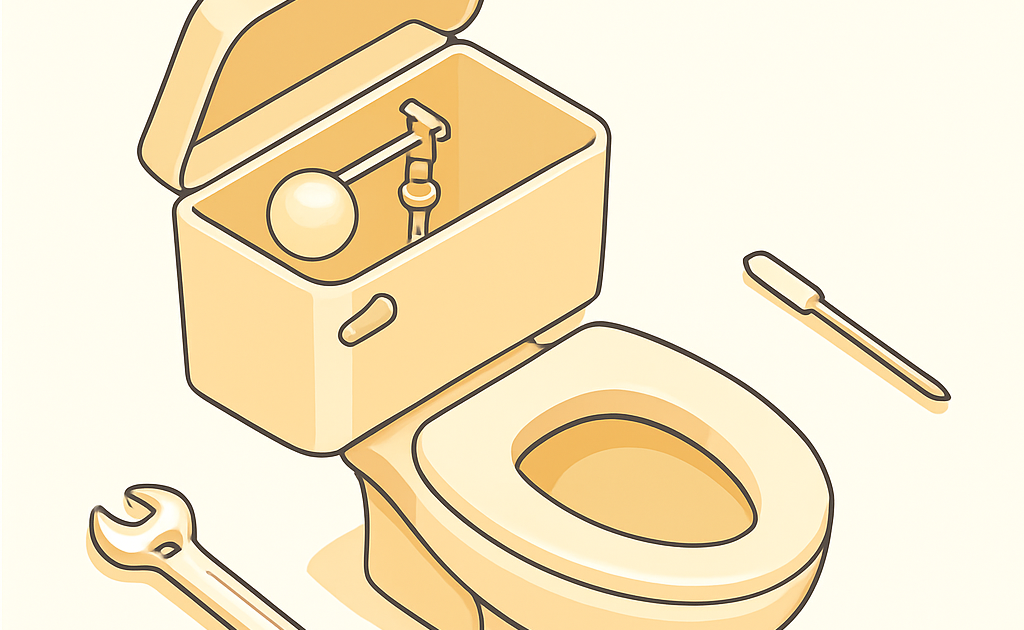 Illustration réparation chasse eau WC flotteur mécanisme plomberie