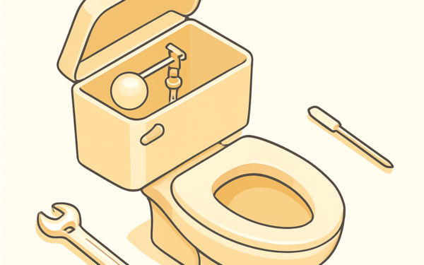 Illustration réparation chasse eau WC flotteur mécanisme plomberie