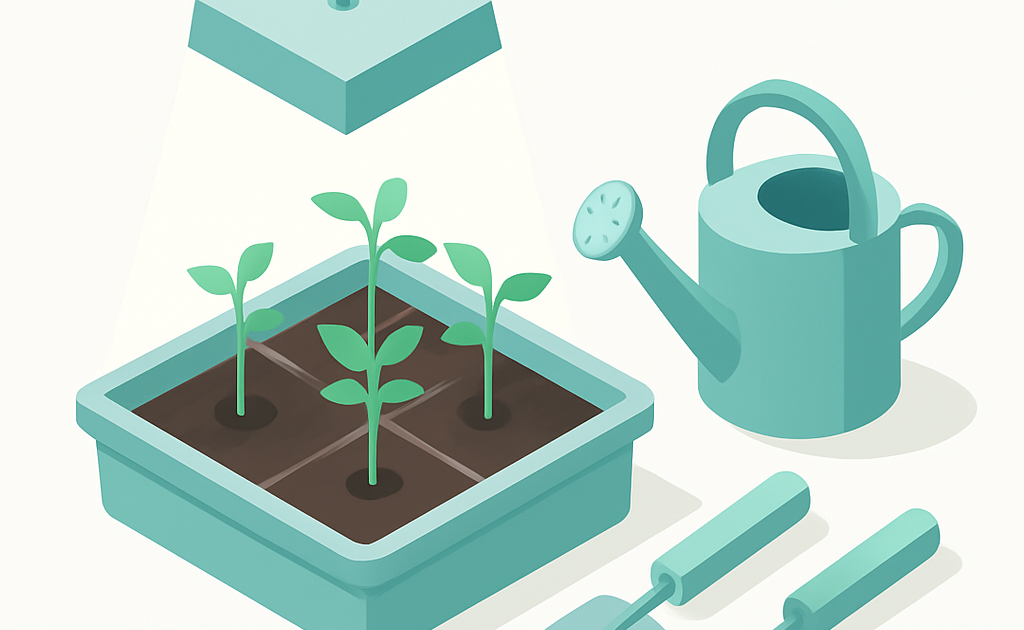 Illustration semis tomates terrine lumière plantules jardinage